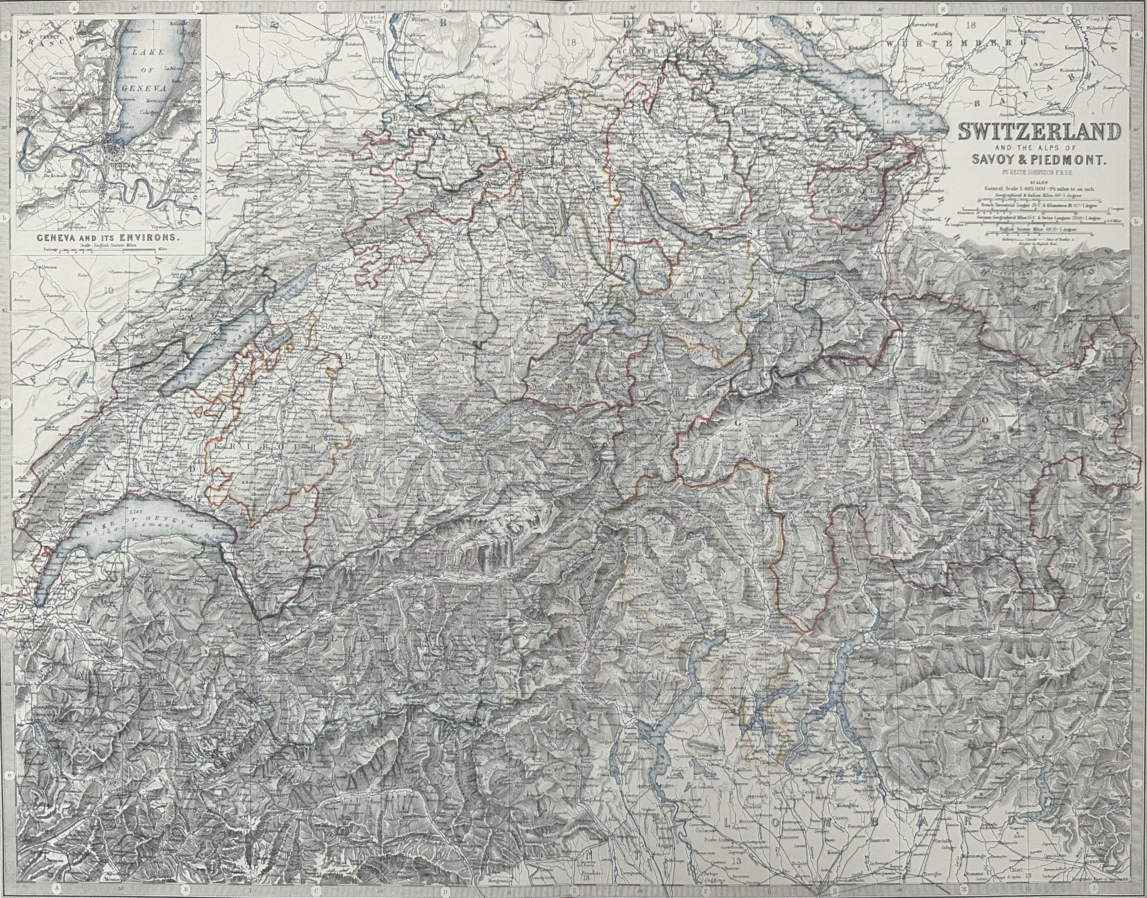 Antique Map Switzerland c1869 Keith Johnston Royal Atlas Hand coloured map