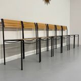 6 old metal and wood chairs, Italian design from the 80s, vintage