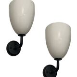 Appliques en Verre Opalin Noir et Blanc Set de 2