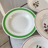 Set of 6 green and pink hollow plates Salins and Niderviller 40s