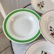 Lot de 6 assiettes creuses vertes et roses Salins et Niderviller années 40