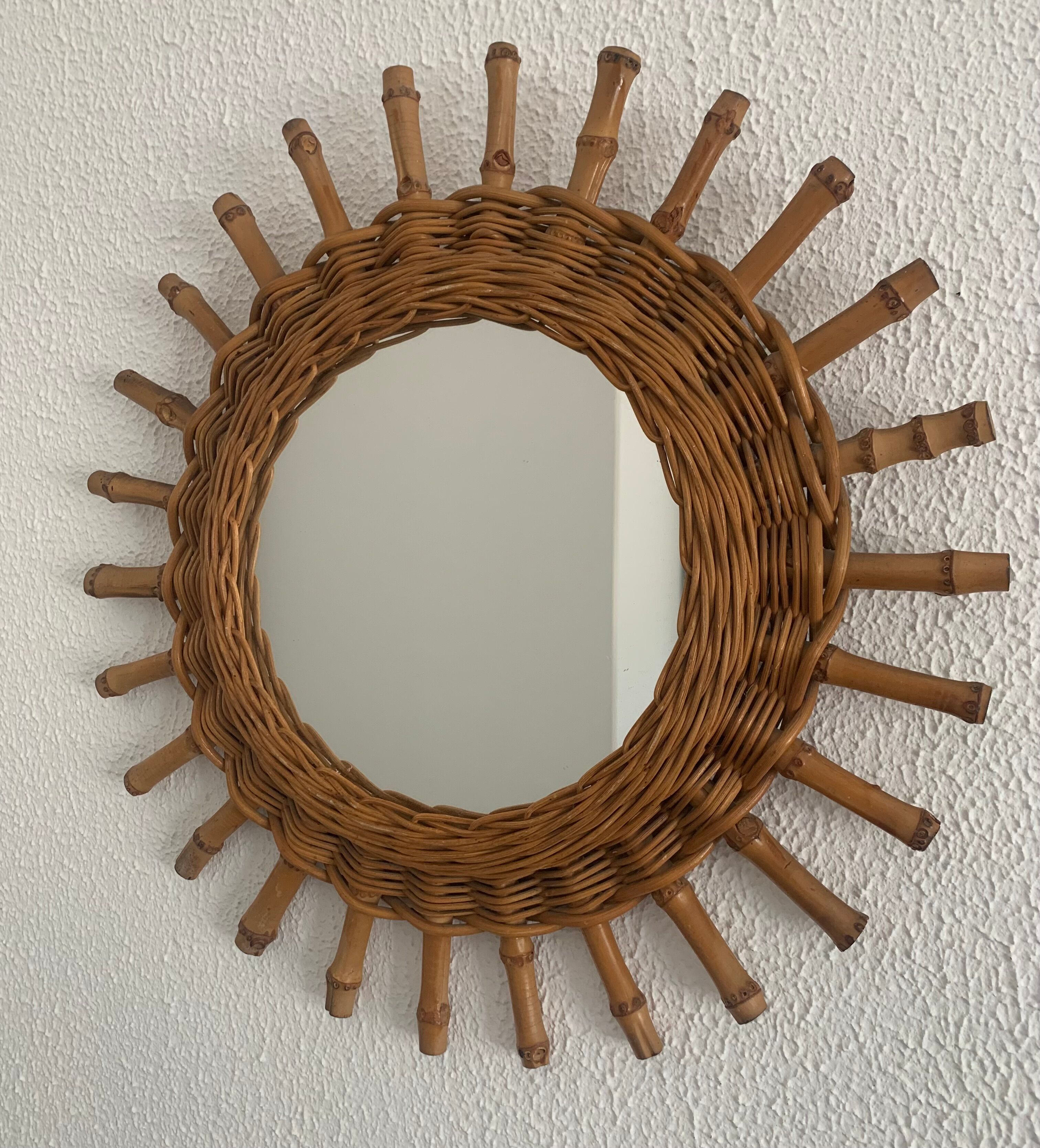 Vintage mirror 1960 sun bamboo rattan wicker