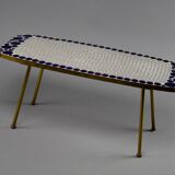 Grey and Blue Glass Mosaic Brass Mid-Century Modern Side Table