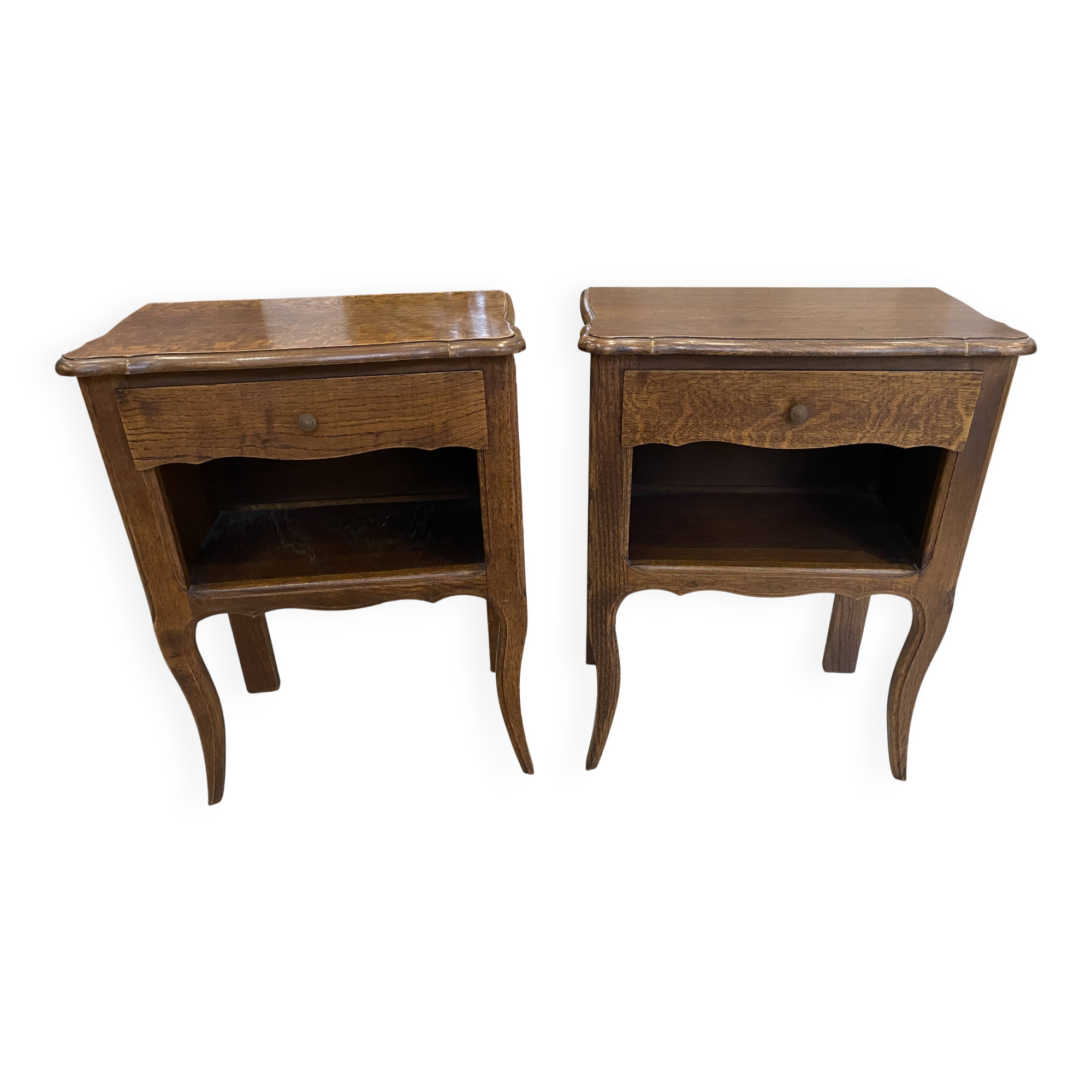 Pair of oak bedside tables with drawer and niche from the 1950s.