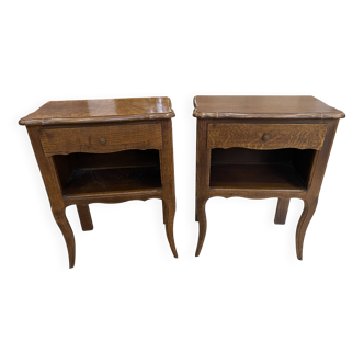 Pair of oak bedside tables with drawer and niche from the 1950s.