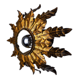 Sun wall lamp by ferro arte, metal and gold leaf, Spain, 1960