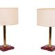 set Jacques Adnet Red Stich Leather Table lamps 1960s France