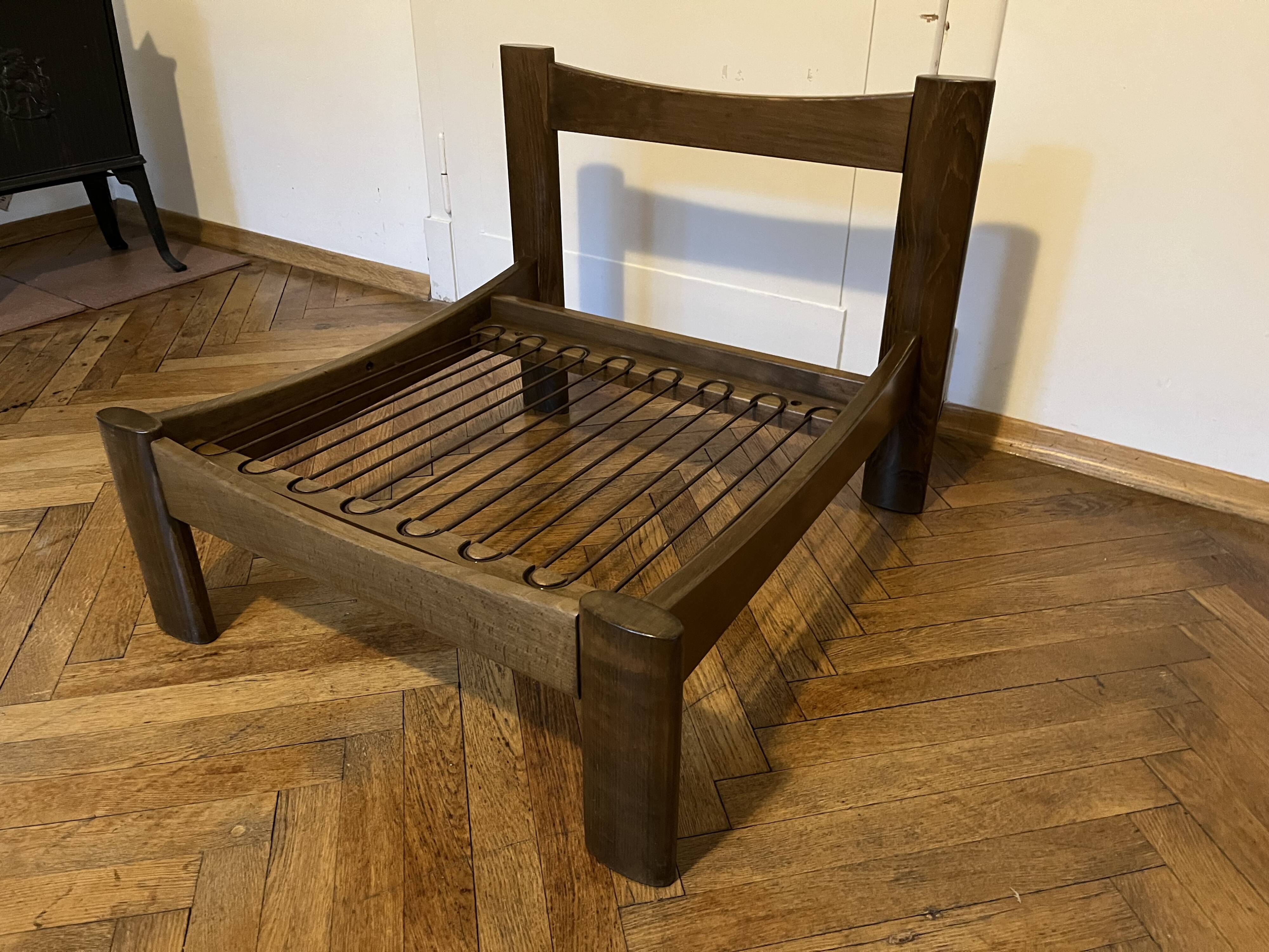 Sling chair in wood and green leather, germany, 1970s