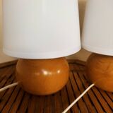 Duo of wooden ball lamps