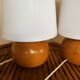 Duo of wooden ball lamps