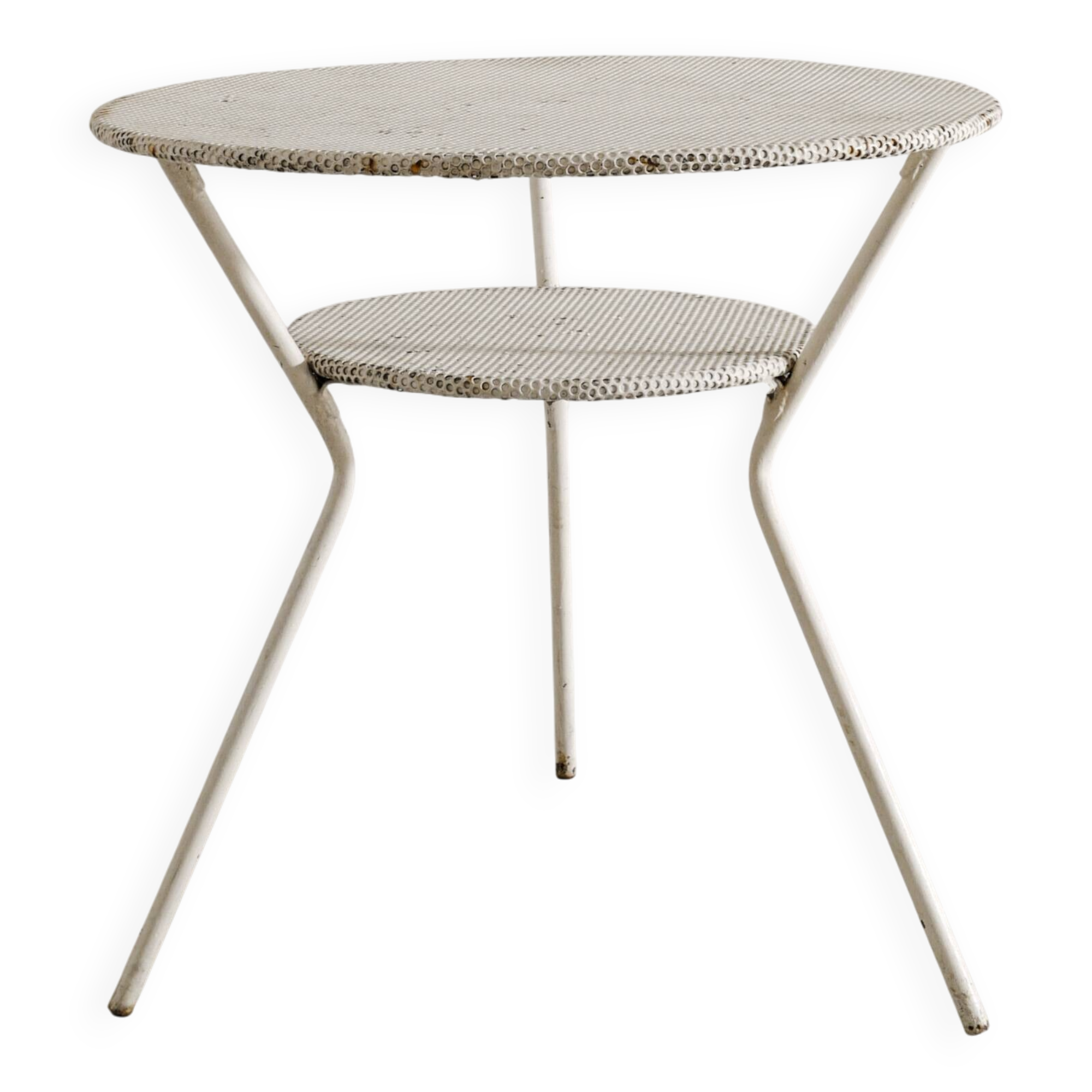 Vintage French Mid Century Round Console Table in White Metal, 1950s