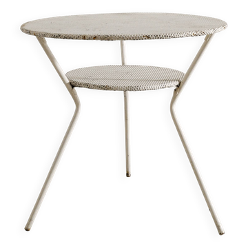 Console ronde vintage française du milieu du siècle en métal blanc, années 1950