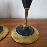 Pair of brass and black hard stone candlesticks