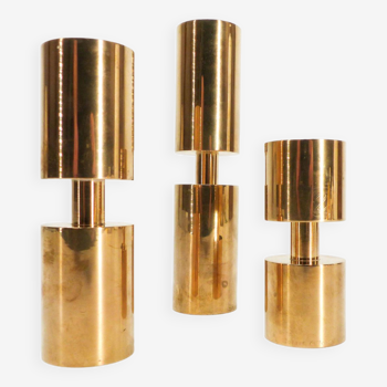 3 Scandinavian candle holders in solid brass Thelma Zoega 1976