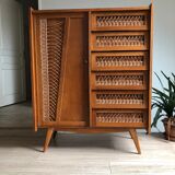 Commode bois et rotin
