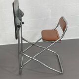 Vintage folding school desk with faux leather seat