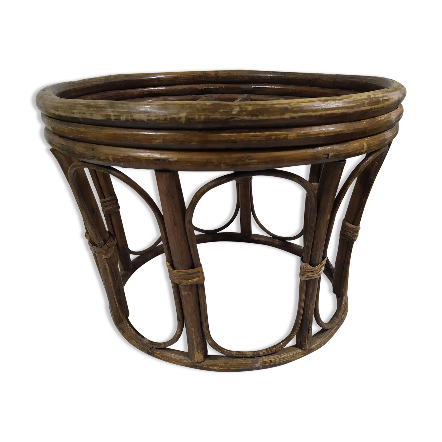 Pouf in old vintage rattan