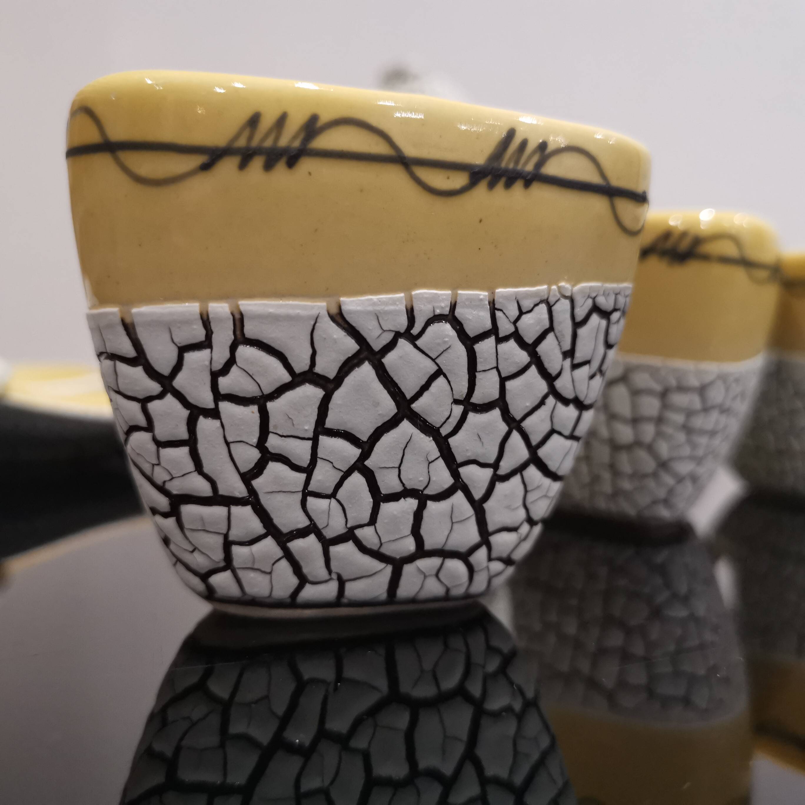 Cracked yellow Bat Trang tea set made in Vietnam