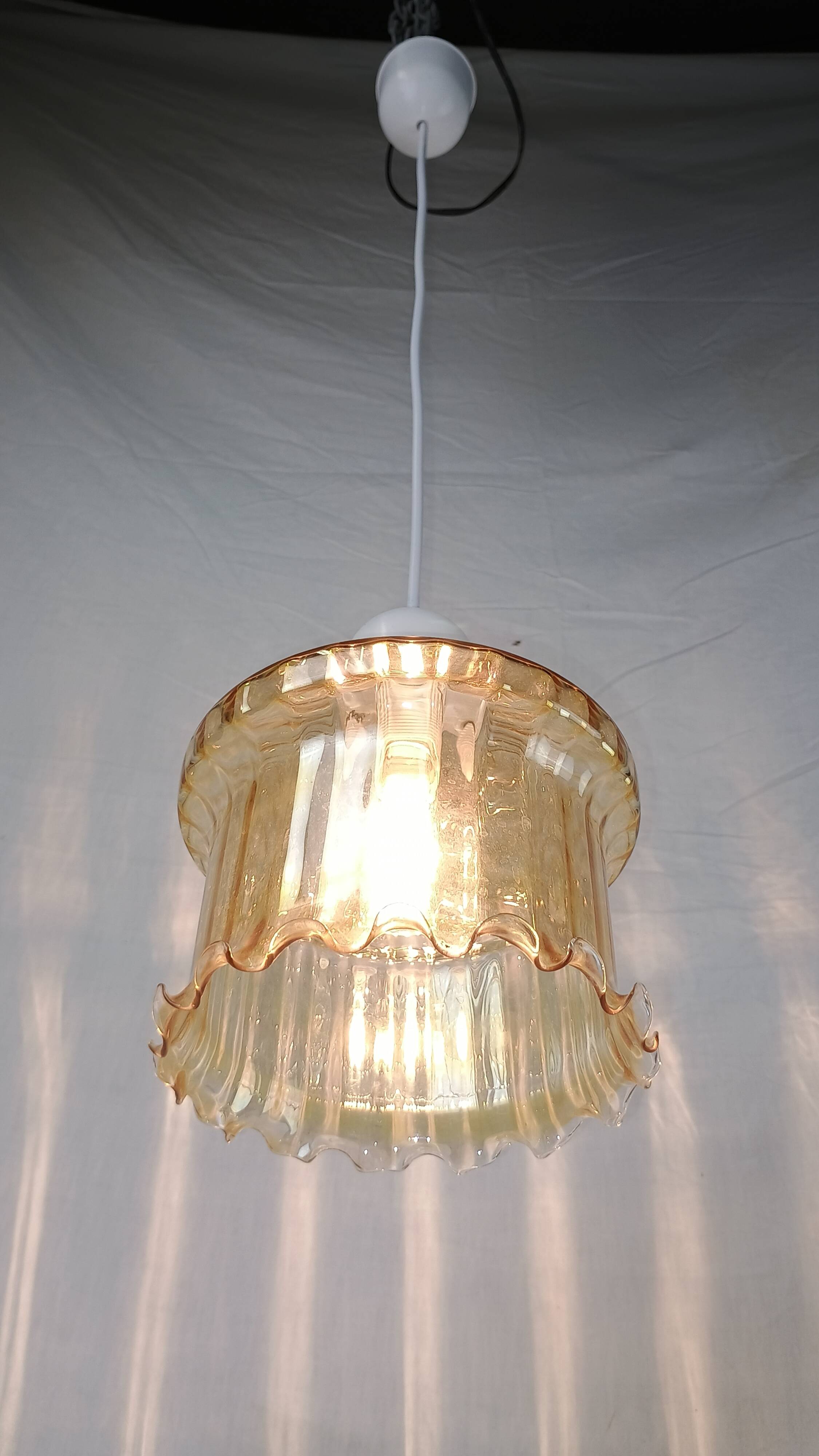 Venini Vintage Murano Glass Amber Pendant Light