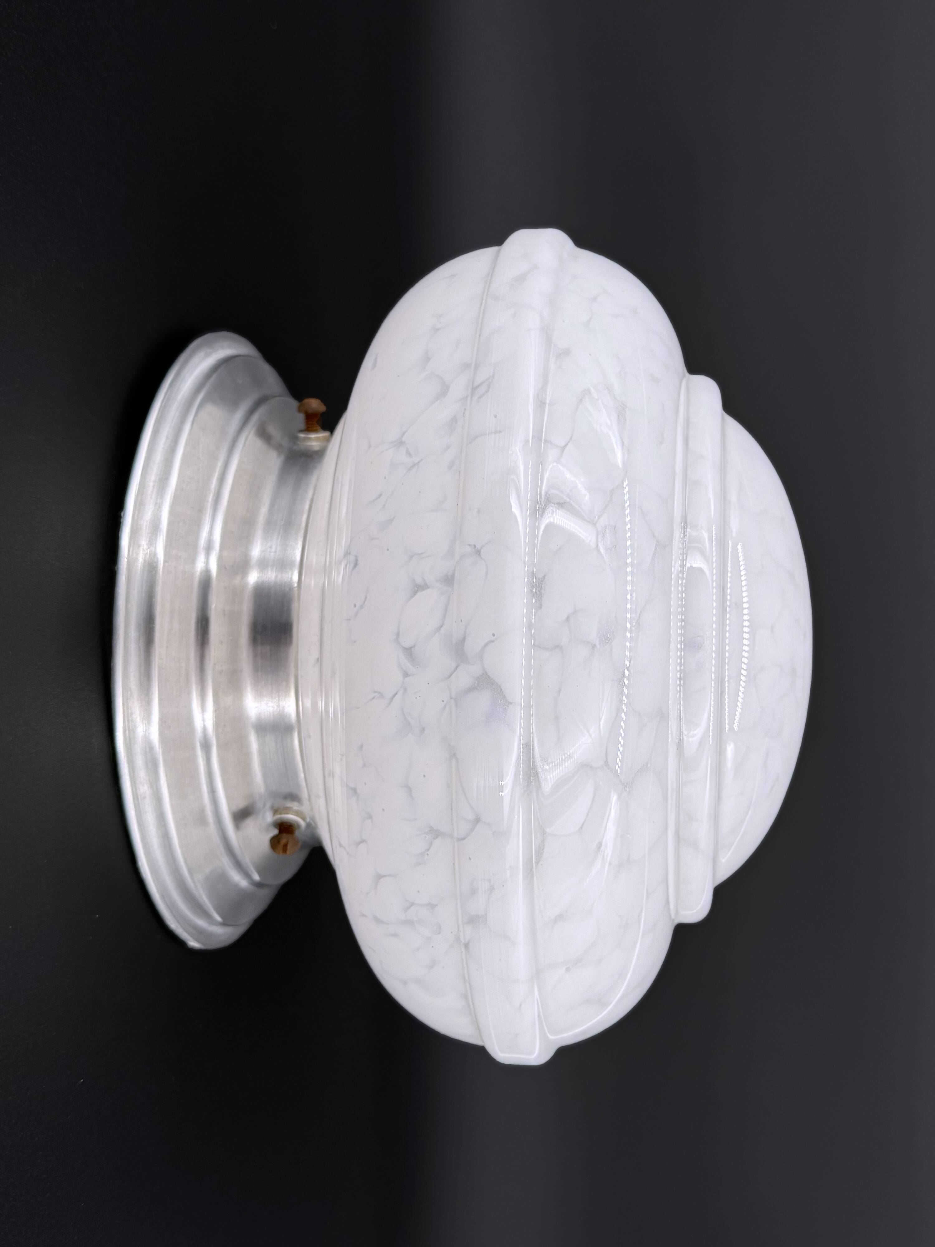 Plafonnier Art déco en verre moucheté blanc – France, années 30