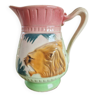 Art deco slip pitcher poet laval exotic decor lion head and palm trees number 820