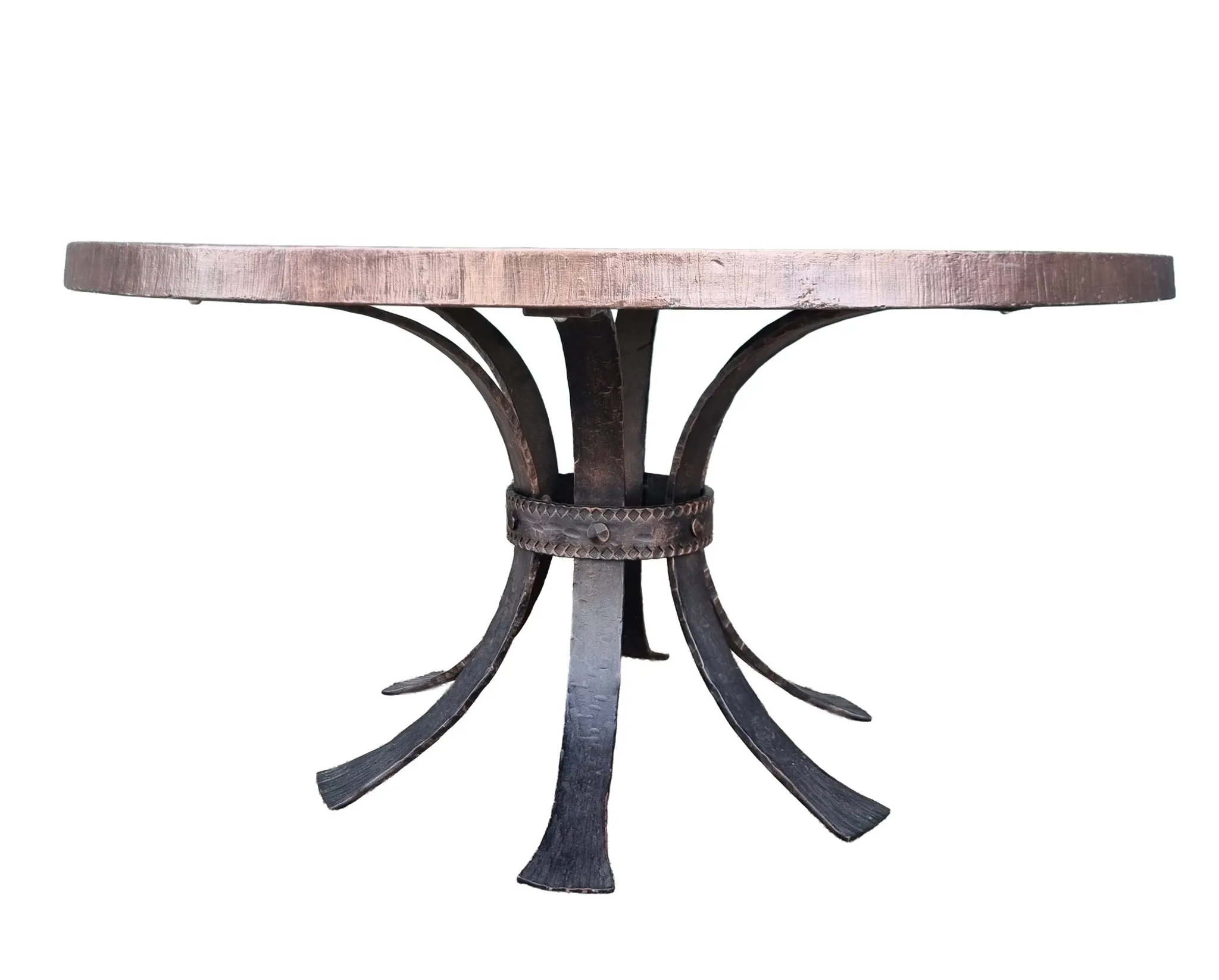 Brutalist wrought iron round coffee table with bronze-coloured top – 1970s