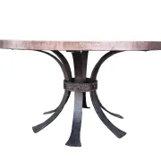 Brutalist wrought iron round coffee table with bronze-coloured top – 1970s