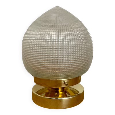 Lampe à poser globe vintage en verre holophane