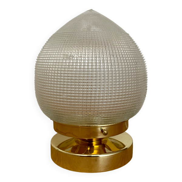 Lampe à poser globe vintage en verre holophane