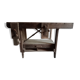antique workbench with one drawer and two vices