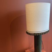 Copper "bouillotte" lamp with Ashoka Silk shade, pom-poms of c
