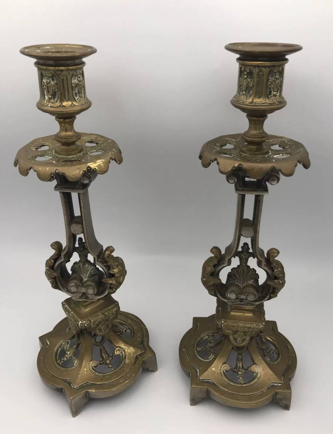 Pair of antique bronze candlesticks from the 19th century