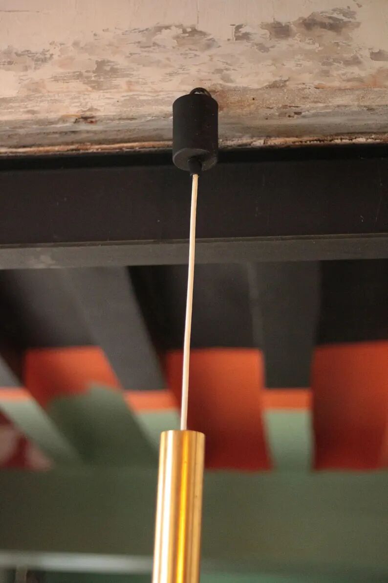 Jean Gandelin suspension in black lacquered sheet metal, white metal, brass, and diffuser in Cristalux/etched Plexiglas.
