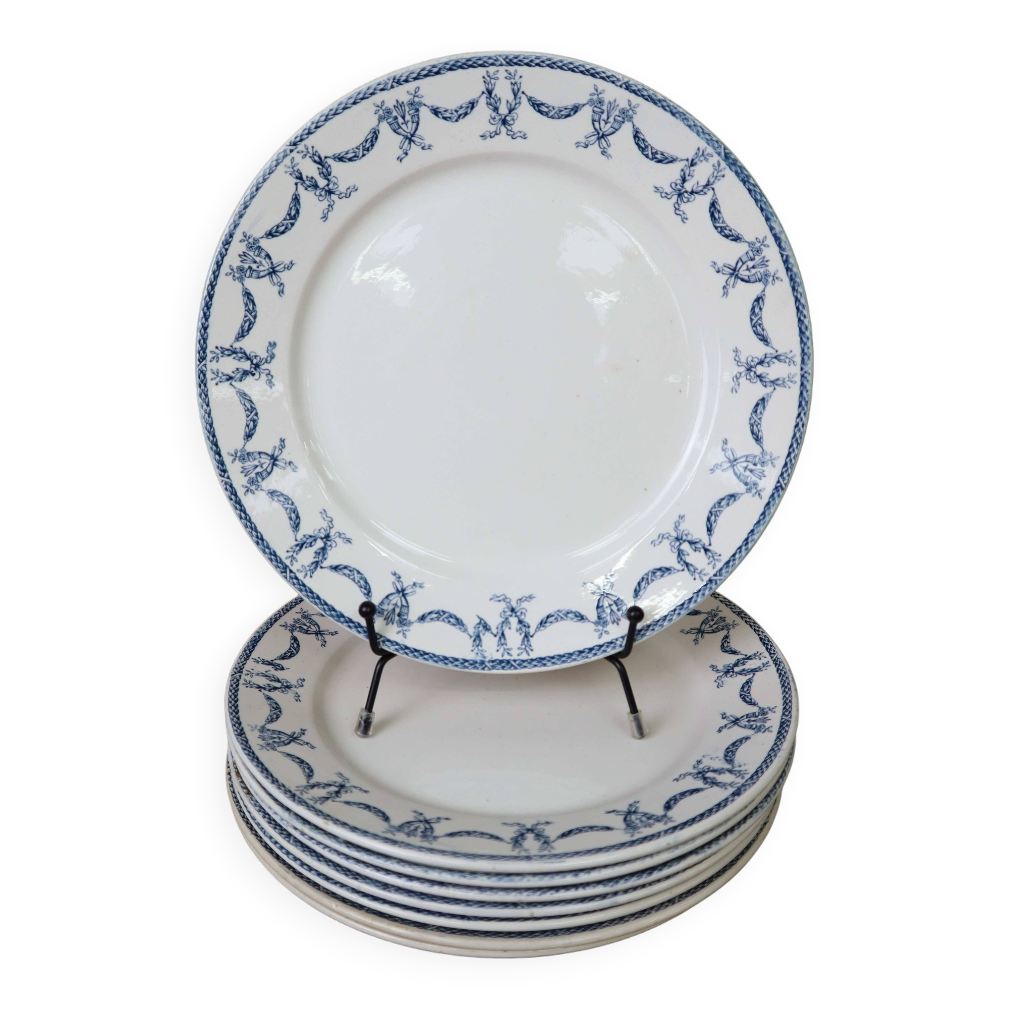 Set of 8 flat ironstone plates "Les Termes" Sarreguemines and Digoin