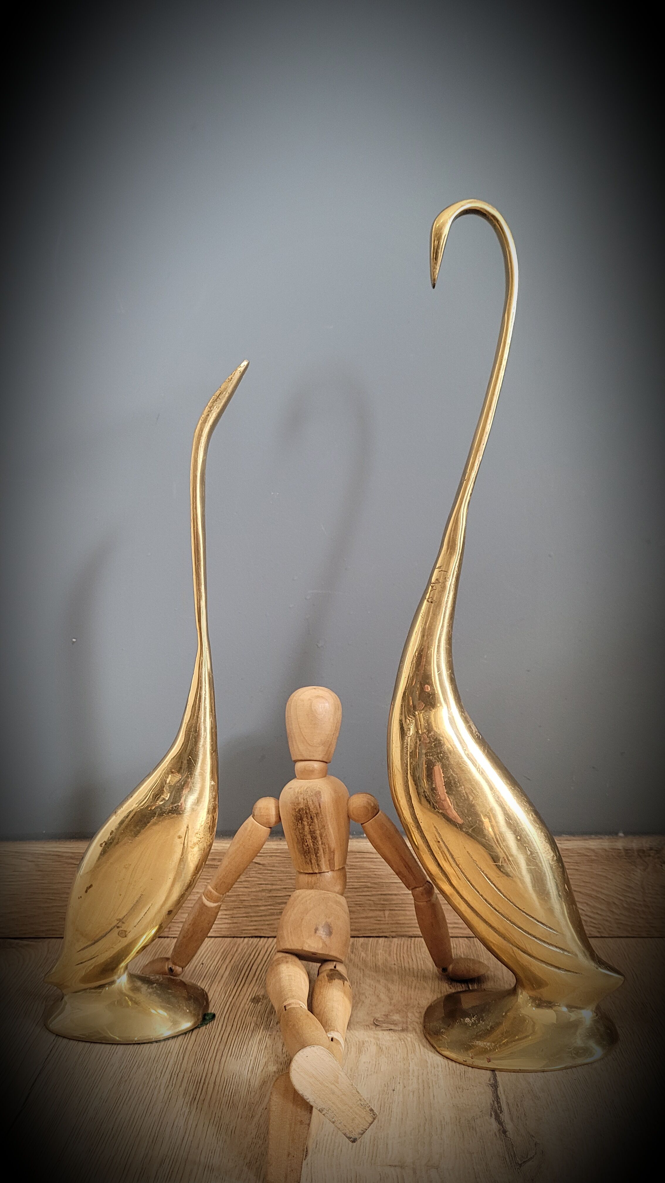 Duo brass swans