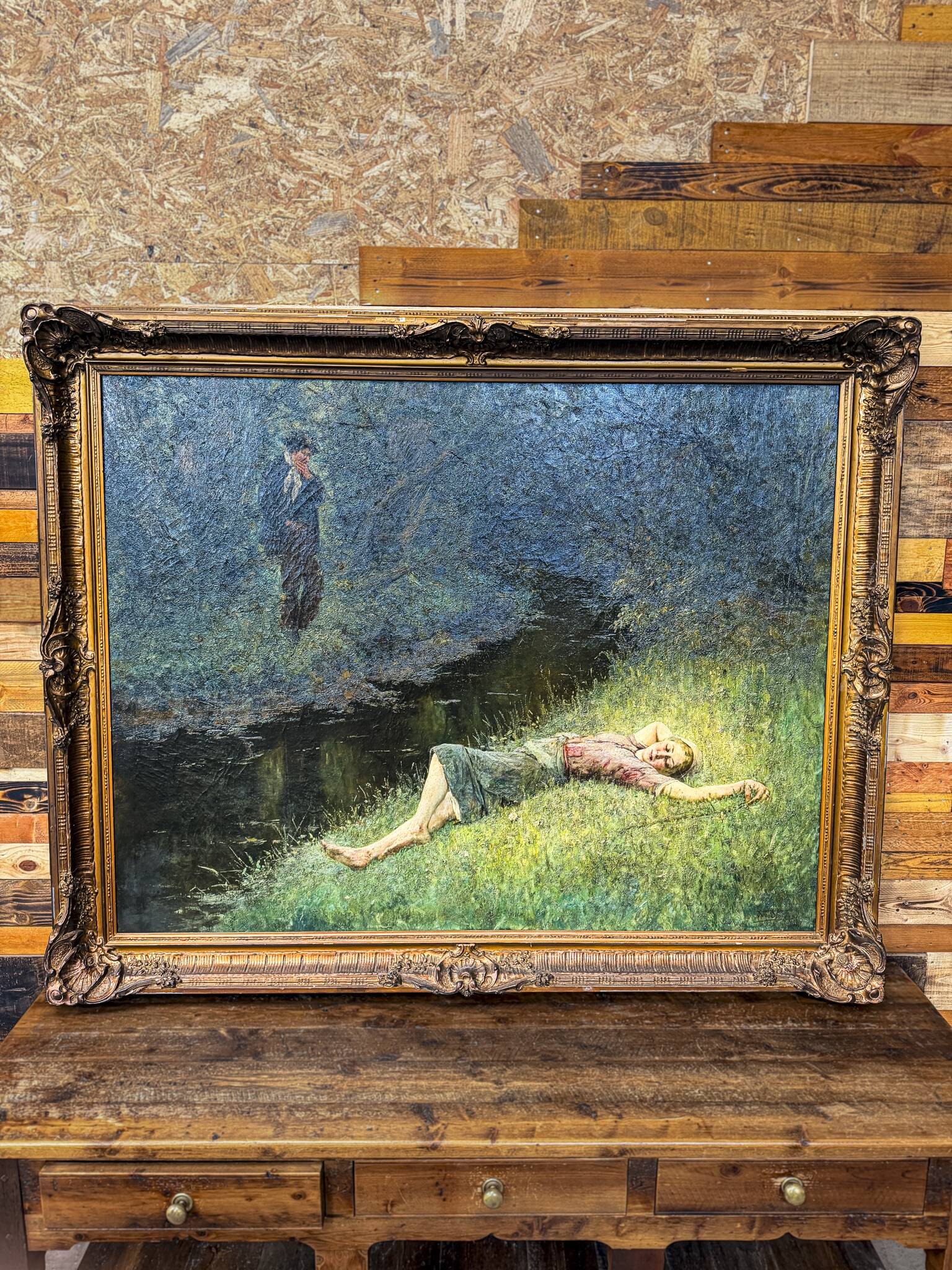 Important oil on canvas, Frans Simon, figurative scene, Belgium, late of the