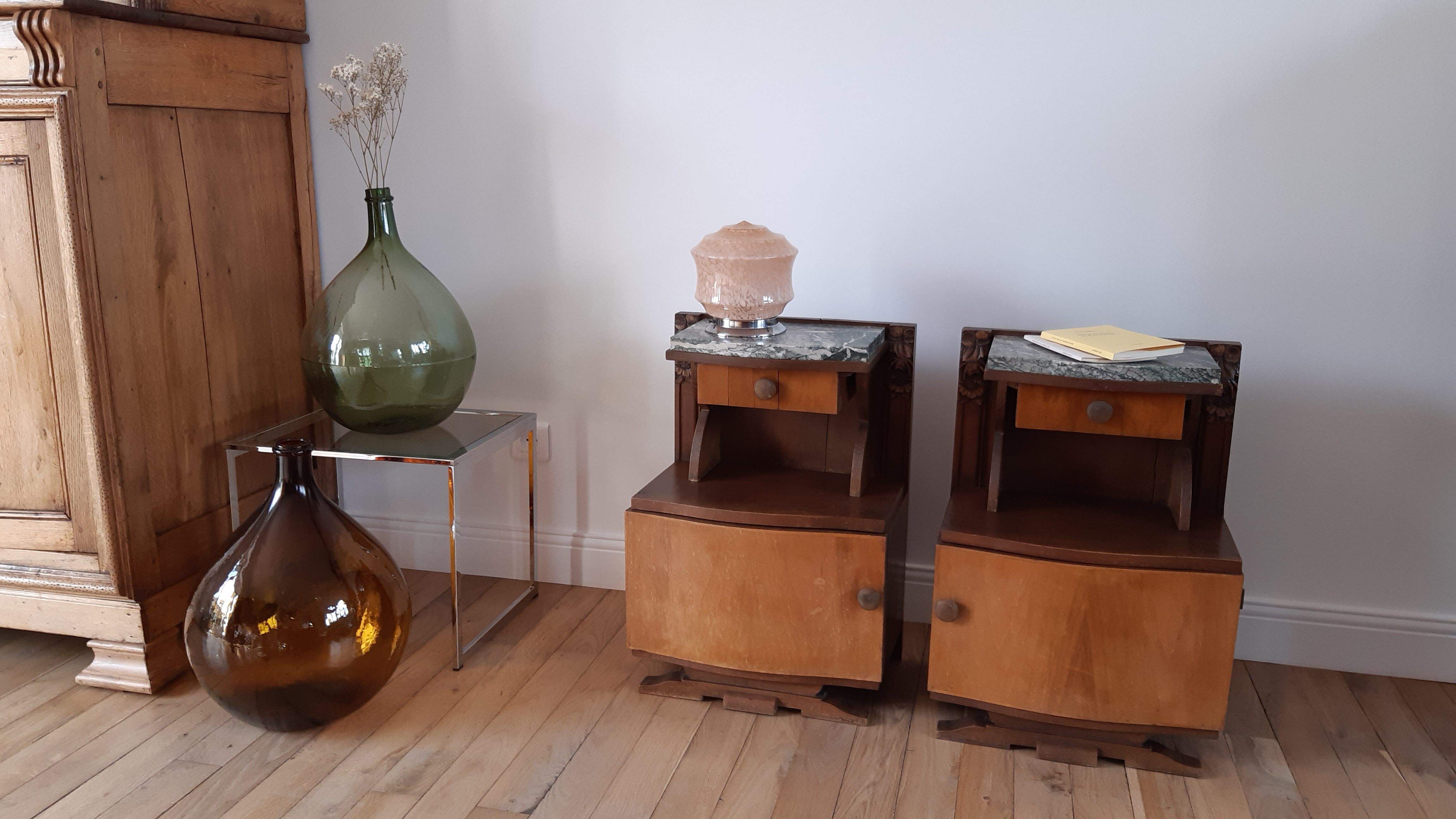 Duo of bedside tables in beech wood art deco 30s