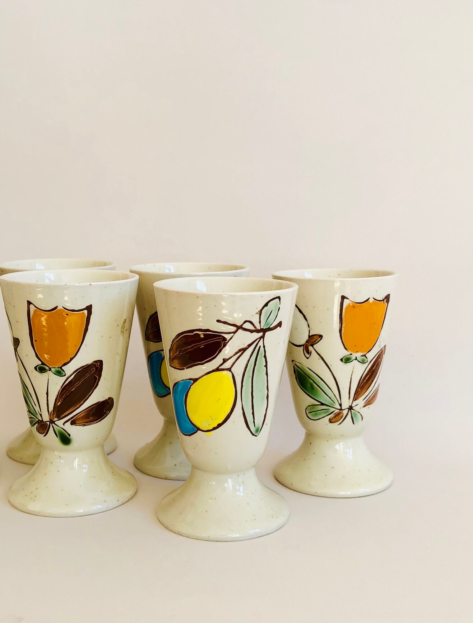 Set of 6 vintage Korean mazagrans in sandstone