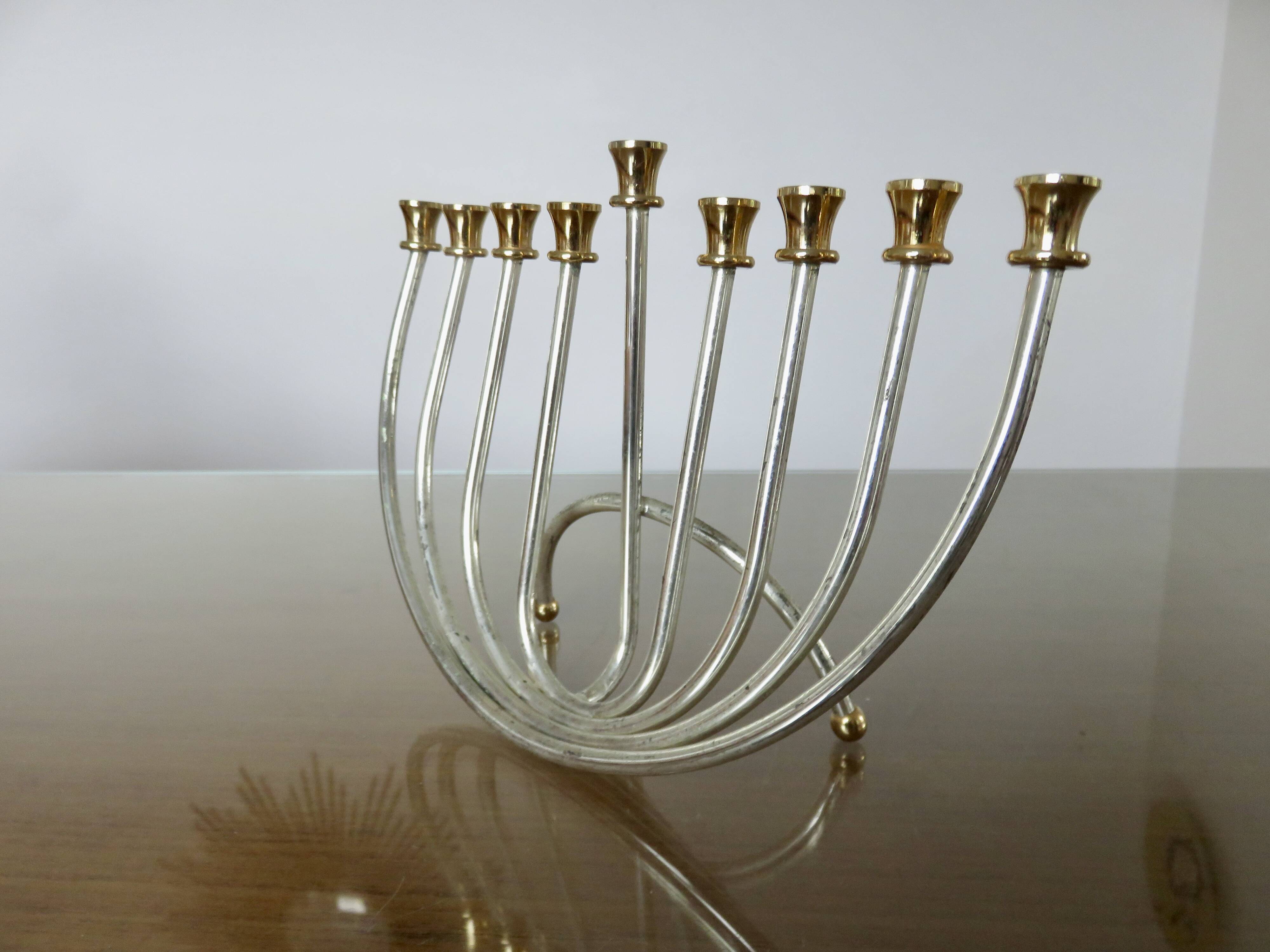 9-candle candle holder, designer, in gold and silver metal, 1970s