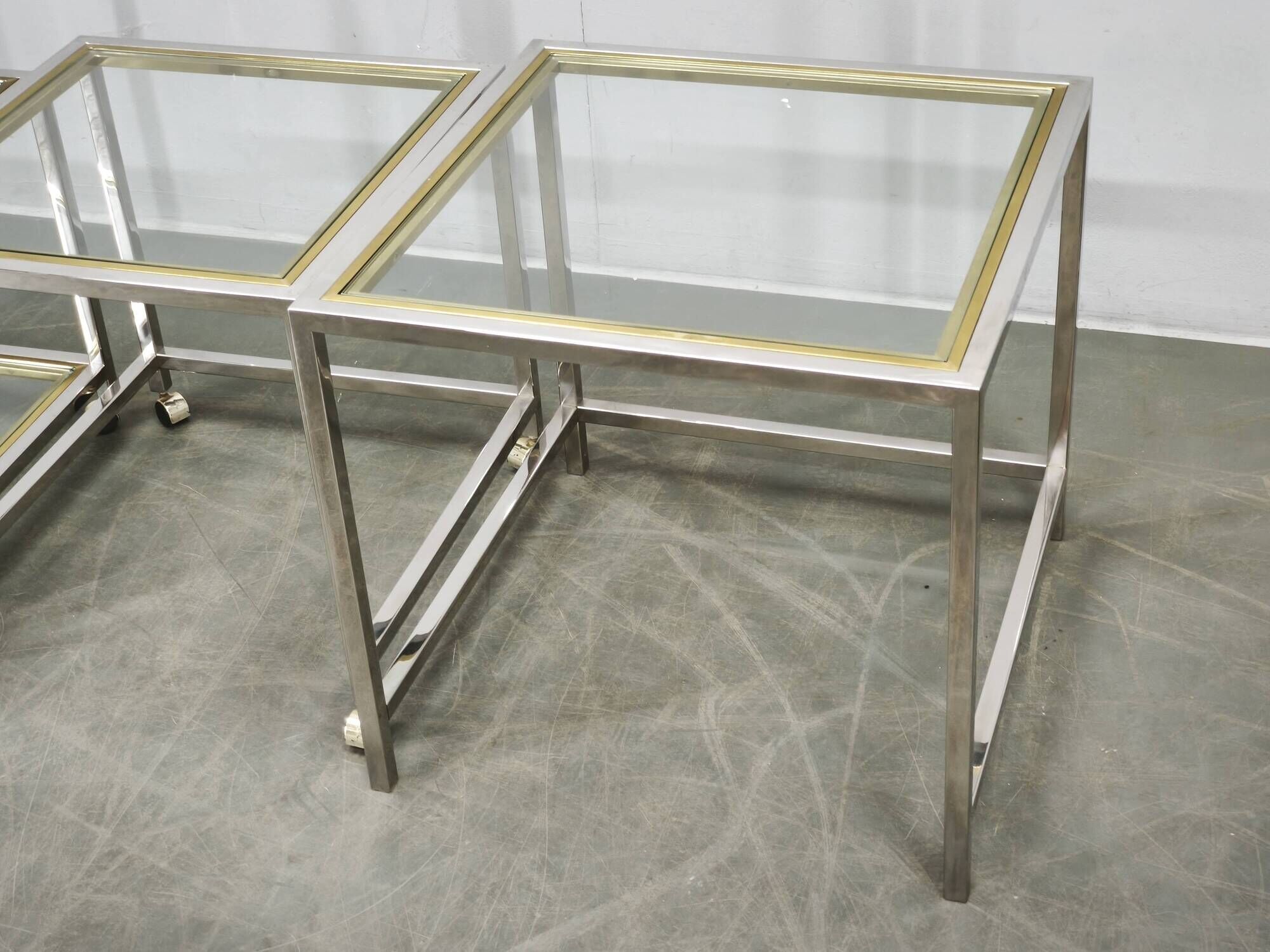 1970s Italian Chrome, Brass and Glass Nesting Tables, Set of Three