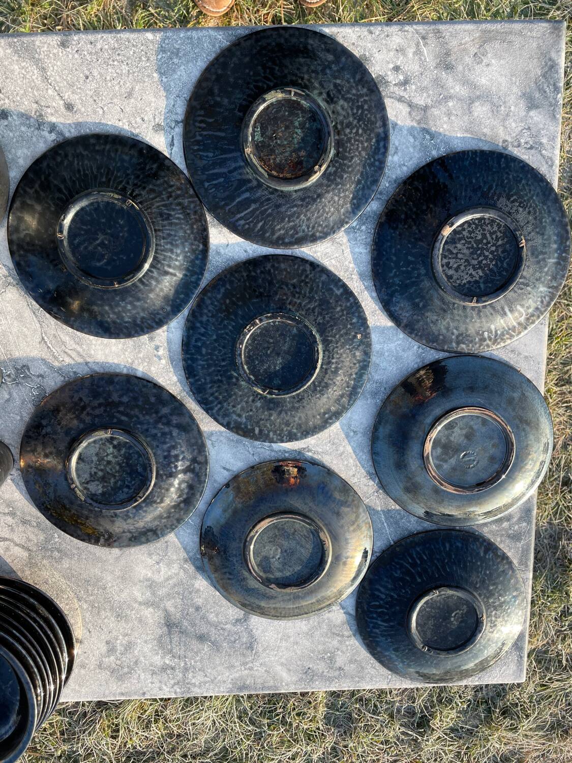 Vallauris service, the pottery of the great oak. Black metal glazed ceramics.