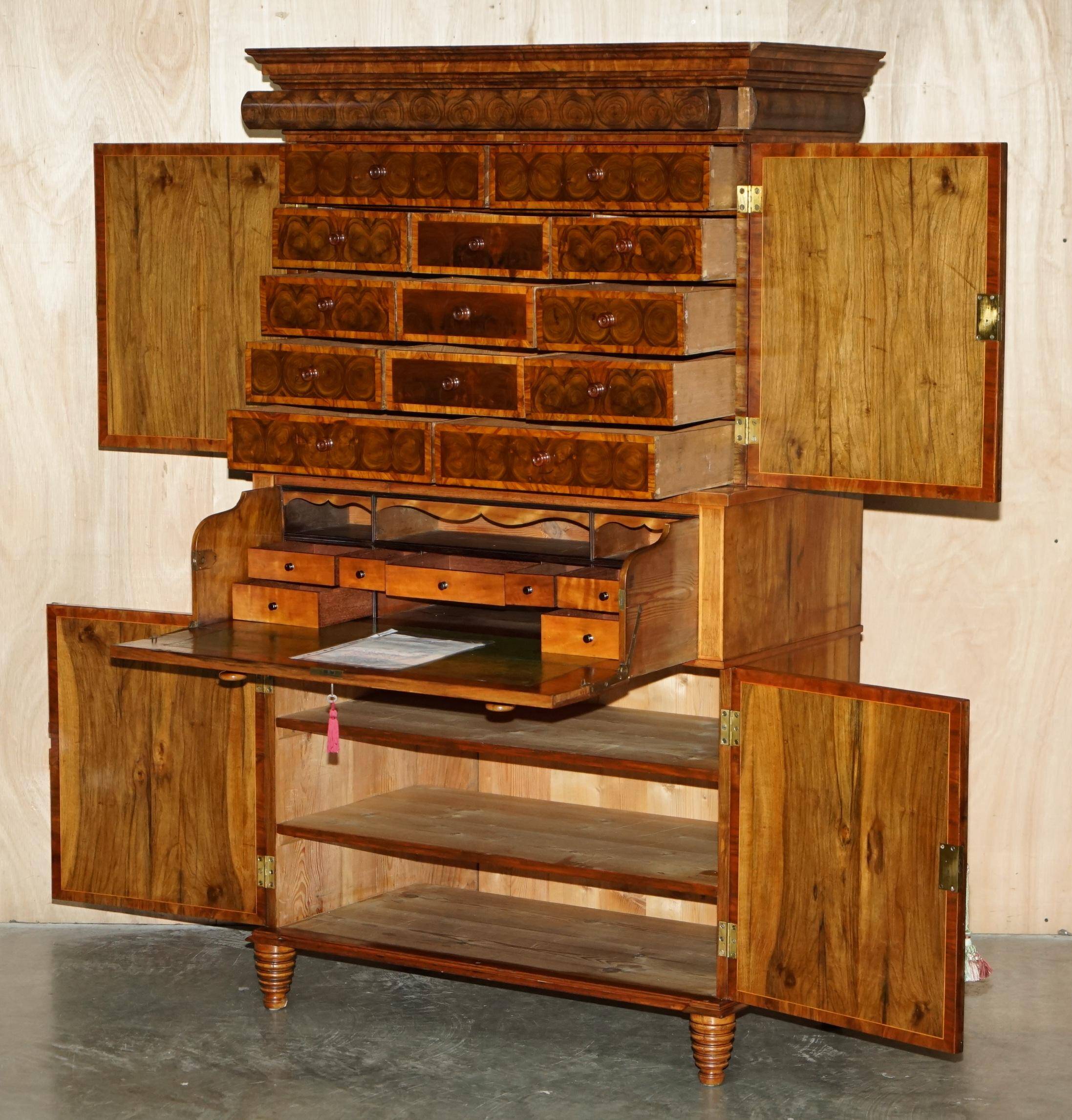 Queen Anne style pedestal commode from around 1710 in walnut and oyster veneer.