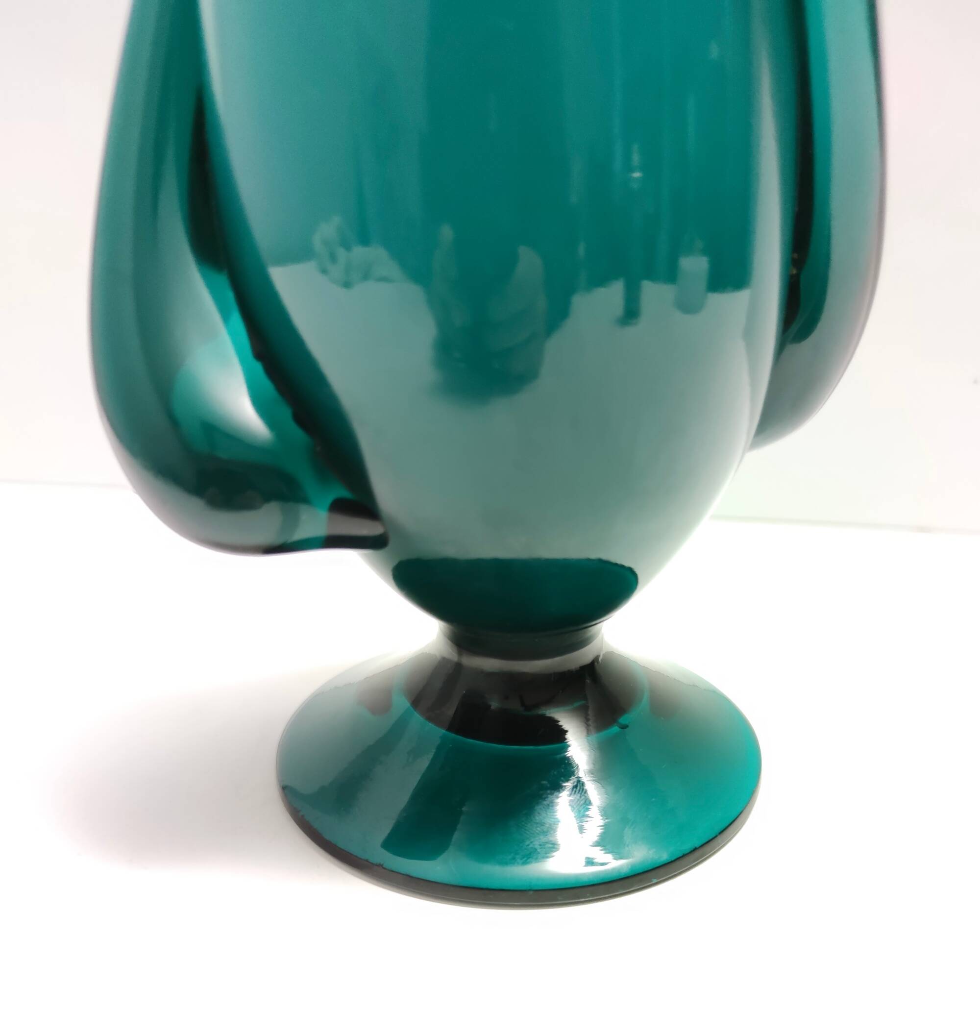 Teal Encased and Hand-Blown Murano Glass Flower Vase, Italy
