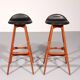 Design bar stool in wood and black leather by Erik Buch 1960