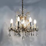 Old chandelier, pendant light, Marie Thérèse light with 9 lights and glass pendants. 1980s