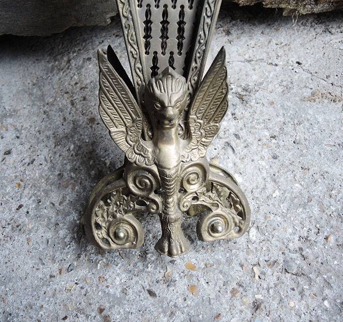 Old Peacock Fire Screen / Brass Fireplace Fan