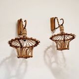Pair of rattan wall lights