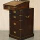 Bureau de campagne Davenport victorien antique en cuir avec galerie en laiton
