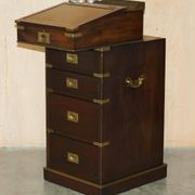 Victorian antique leather Davenport campaign desk with brass gallery.