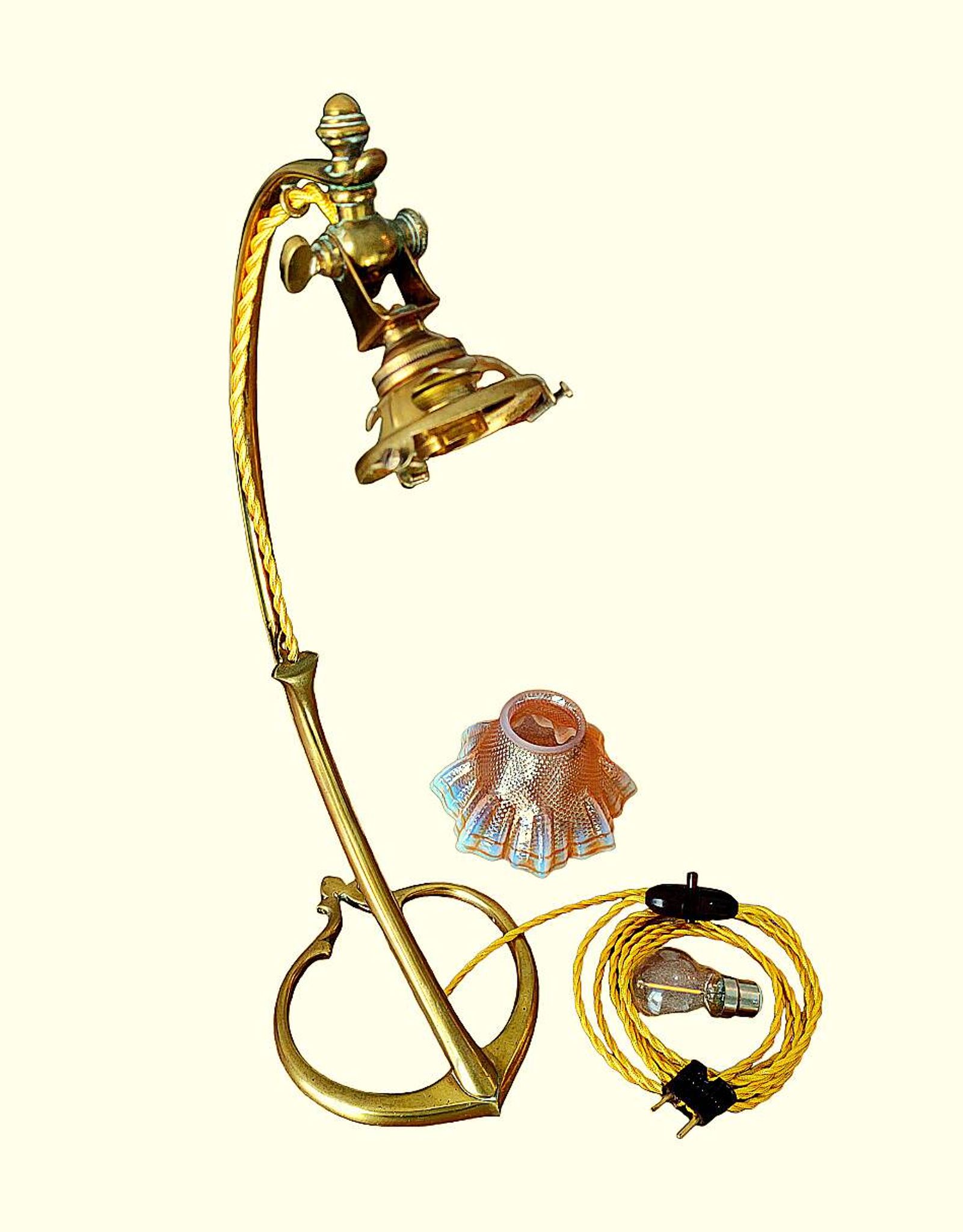 Lamp art & craft foot gooseneck was benson adjustable bronze and lampshade tulip iridescent crystal
